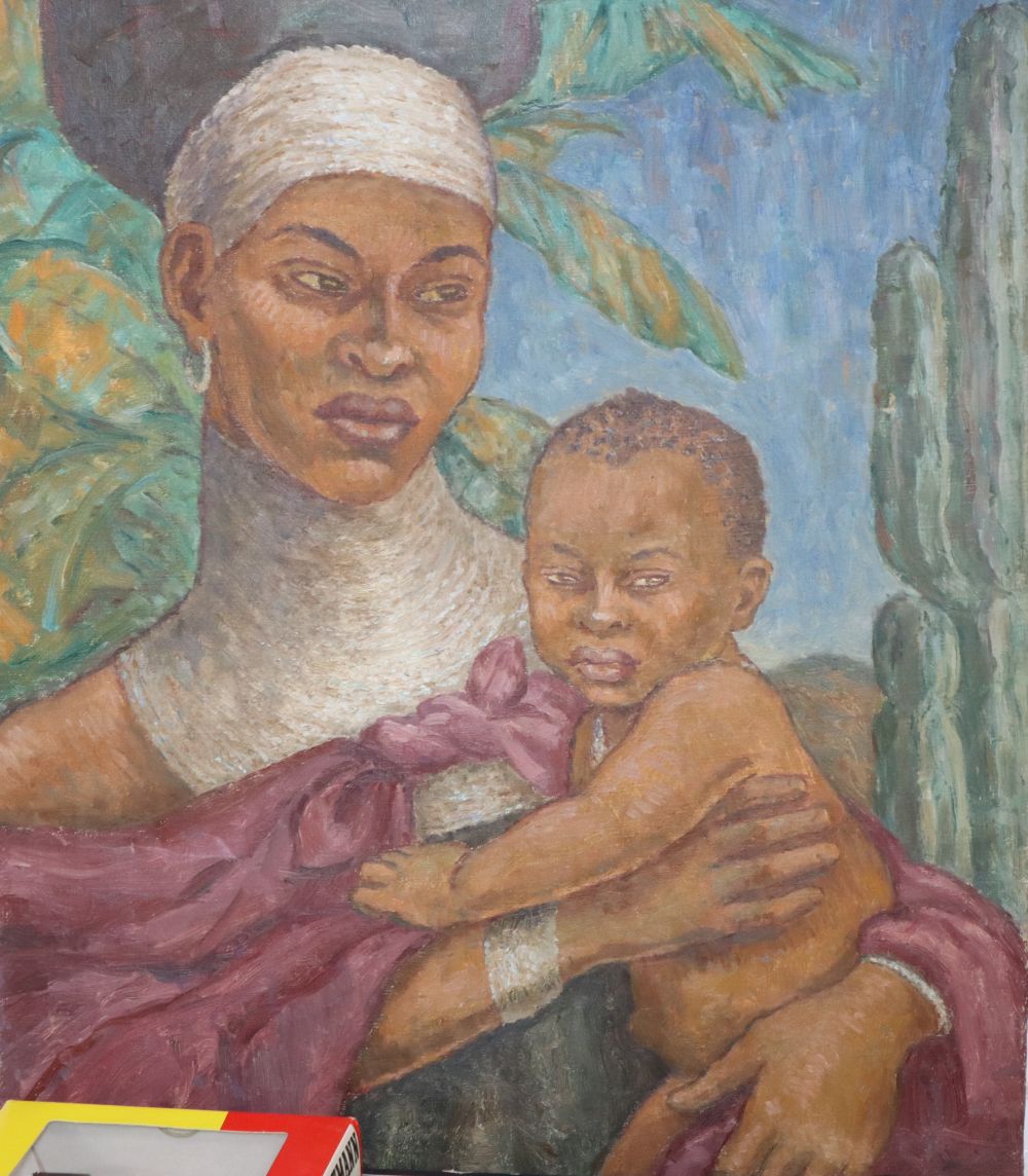 Grace English (1891-1956), oil on canvas, Portrait of an African mother and child, signed, 60 x 51cm, unframed